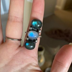 Labradorite and Moonstone Triple Ring 925